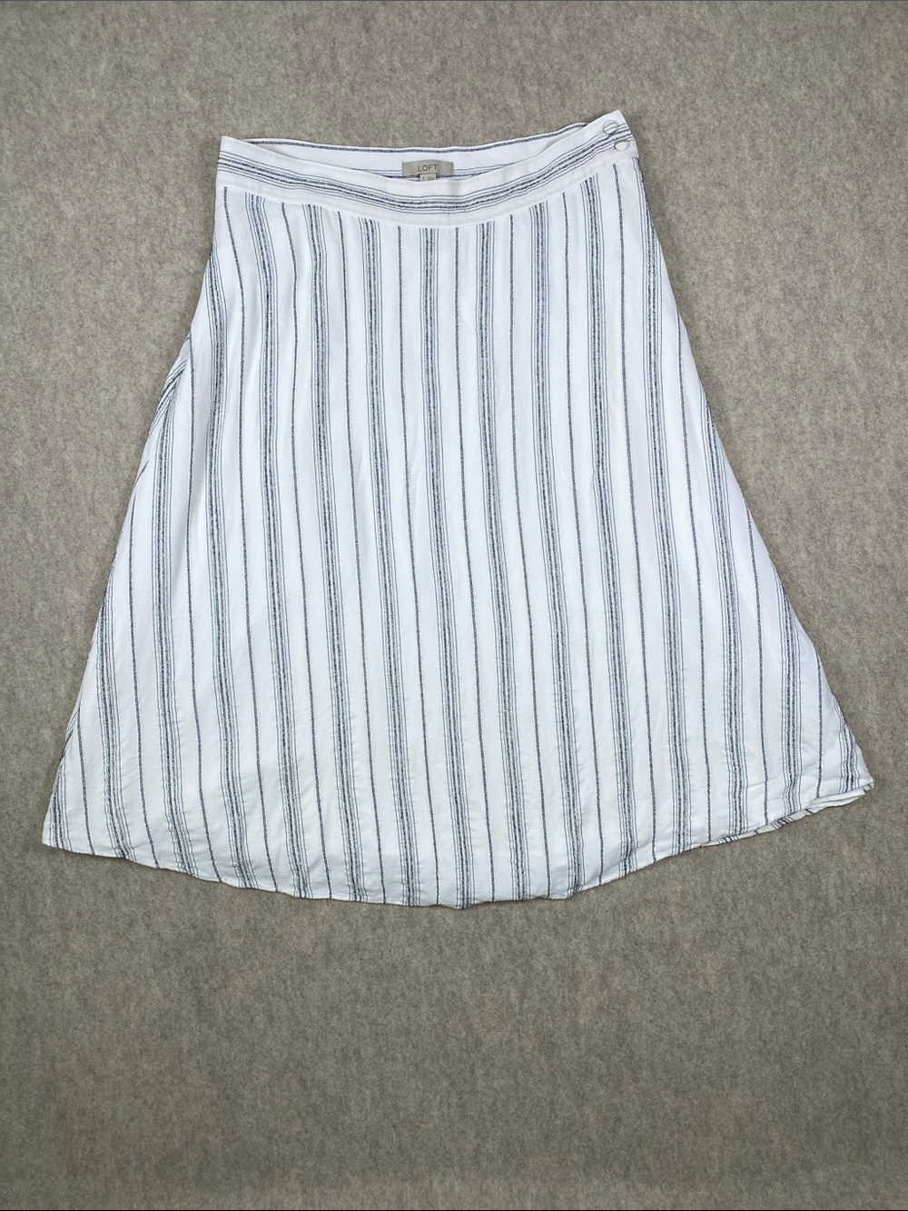 LOFT Striped Midi Skirt Size 8 White Black Button Side Lined A-Line
